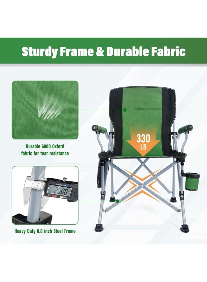 Inabyte Adult Folding Camping Chair, 330LBS Load Capacity with Cup Holder, Green Portable Outdoor Lawn Chair - Image 3